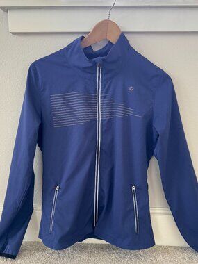 Oiselle Blue Lightweight Women's Running Jacket Zip-Up Reflective Details